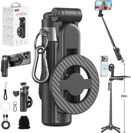 Upgrated 5-in-1 Magnetic Selfie Stick with Remote for Cell Phone 360° Rotation.Can Transforms into Mini Tripod/Camera
