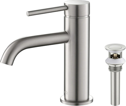 Circular Single Handle Bathroom Vanity Sink Faucet with Pop Up Drain | Solid Brass Lavatory Faucet with Water Supply