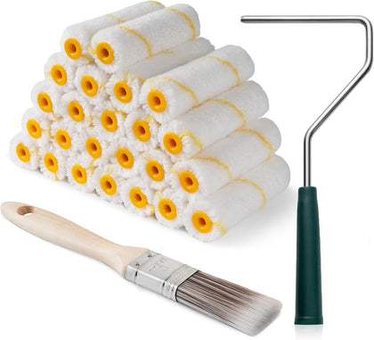 Paint Roller Covers, 26 Pack, 4 Inch 3/8" Nap Microfiber Small Paint Rollers Set, Mini Roller Brush Covers for All