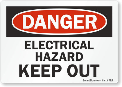 Adhesive Vinyl OSHA Safety Sign, Legend "Danger: Electrical Hazard Keep Out", 3.5" high x 5" wide, Black/Red on White