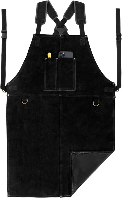 Leather Welding Apron, Heat & Flame-Resistant Heavy Duty for Men | 24"x36" cowhide leather apron, adjustable M-XXXL