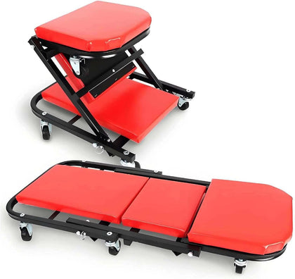 2-in-1 Foldable Mechanic Creeper with PU Cushion and 6 Wheels