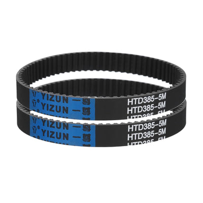 HTD 5M Timing Belts, 385mm Pitch Length x 15mm Width x 3.8mm Height, 5mm Pitch Rubber Pulley Timing Belt 77 Teeth, Closed Loop Synchronous Belt 2 Pack
