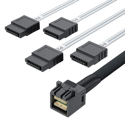 10Gtek MiniSAS HD SFF-8643 Breakout to 4xSATA Cable, 0.5m/1.6ft