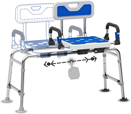 Sliding Shower Chair with Arms and Back, 500lbs Tub Transfer Benches with Non Slip Aluminum Body and Suction Cups