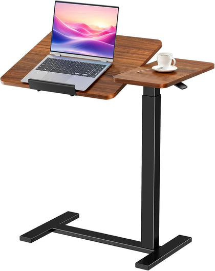 Adjustable Bedside Overbed Table with Wheels, Brown