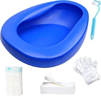 Bed Pan Set with 30 Disposable Liners, 30 Absorbent Pads, 80 Gloves and a Cleaning Brush – Durable Bed Pan for Women