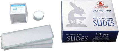 BS-50P-C-R BS-50P-C 50pc Blank Pre-Cleaned Microscope Glass | 50 Blank 1 x 3 Inch Microscope Slides with 100 Round 18