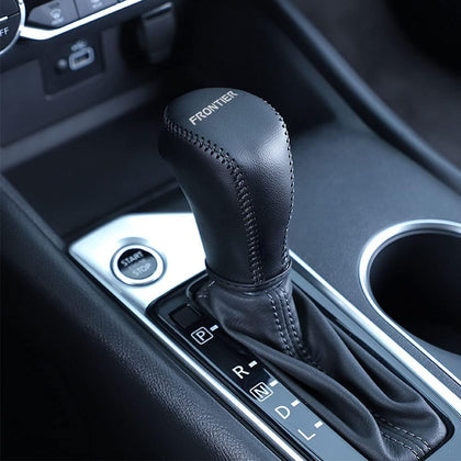 with Frontier Logo for Genuine Leather Gear Shift Knob Cover Car Protect Accessories Case for Nissan Frontier 2022