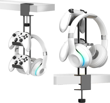 Headphone Stand with Controller Holder, Aluminum Under Desk Clamp Headset and Controller Stand - 2 in 1 Headphone