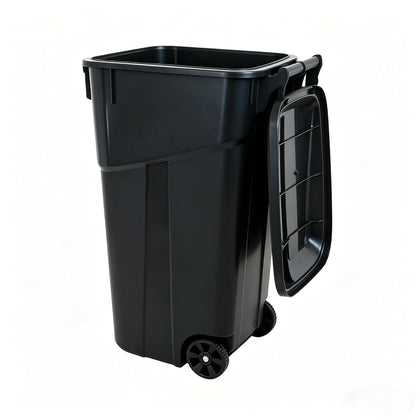 32 Gallon Wheeled Outdoor Garbage Can, Black Large Capacity Garbage Bin with Lid, Attached Snap Lock Lid and