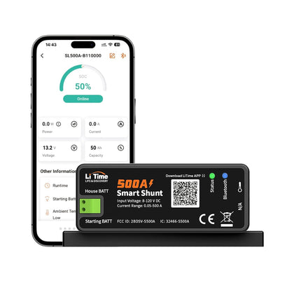 500A Bluetooth Battery Monitor, 8V-120V Batteries Smart Shunt M8 | Real-Time SOC/Voltage/Current, Alarm Alerts