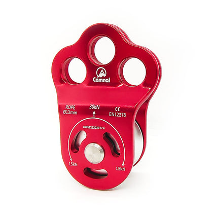 30KN Climbing Single Pulley Climbing Three Hole Hitch Pulley Climbing Bearing Pulley, Hauling Pulley for Rock