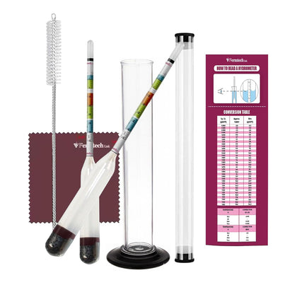 Glass Triple Scale Hydrometer Kit – Test ABV, Brix, Gravity for Wine, Beer, Mead & Kombucha, with Microfiber Cloth &