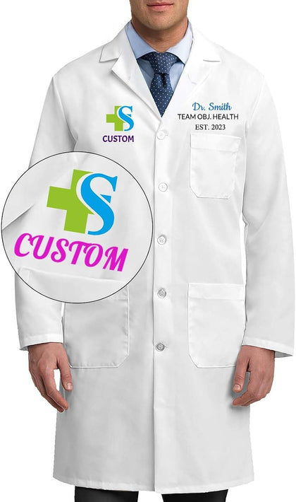 Personalized Lab Coat with Logo Name Custom Medical Coats Jacket Men Women White Long Chemistry Scrubs for Doctor