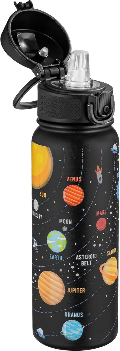 20 Oz Insulated Stainless Steel Water Bottle For Kids, With Straws Leak-proof, Kids Water Bottles For School Boys