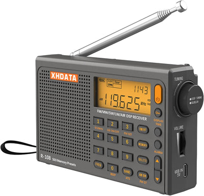 R108 Portable Radio AM/FM/SW/LW/Airband Shortwave Radio Receiver | Battery Operated Radio with Good Reception, Great