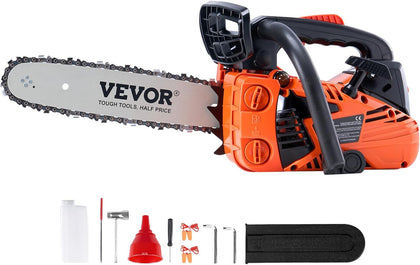 25.4 CC 2-Cycle Top Handle Gas Powered Chainsaw 12 Inch Petrol Handheld Cordless Chain Saw for Tree Wood Cutting