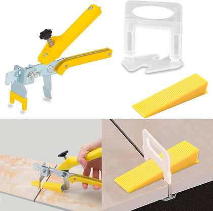 【Upgrade Version】Tile Leveling System 1/8" Kit, 300 pcs Tile Spacers Clips, 100 pcs Reusable Wedges and 1pc Floor