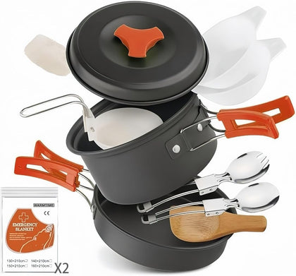 12-Piece Lightweight Camping Cookware Set – Nonstick Pot, Pan & Utensils for Backpacking & Hiking – Portable Mess Kit