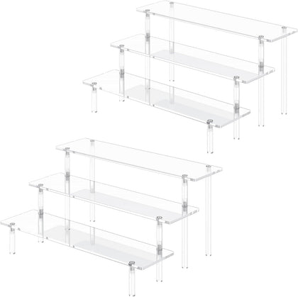 3 Tier Acrylic Display Risers, Large Perfume Organizer Stand (2 Pack) | Clear Cupcake Stand Holder, Display Shelves