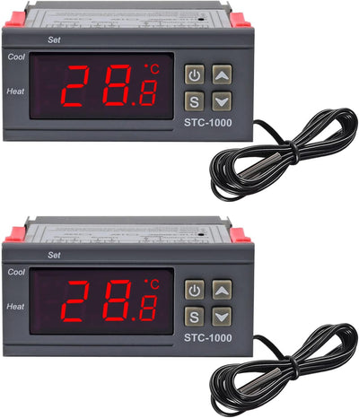 UMLIFE 2 Pack STC-1000 AC 10A 110V-220V All-Purpose Digital LED Temperature Controller Heating Cooling Thermostat 2 Relays Output with NTC Sensor Probe