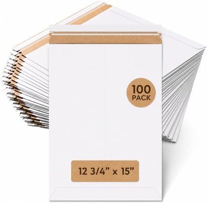 Rigid Mailers 12.75 x 15 (100-Pack) - Cardboard Mailer Envelopes for Photos, Artwork, Certificates - Stay Flat