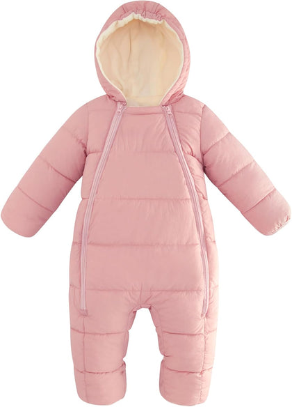 Baby Double Zipper Footed Hooded Fleece Lined Snowsuit 3-24M | Toddler Winter Clothes Infant Girls Boys Padded Puffer
