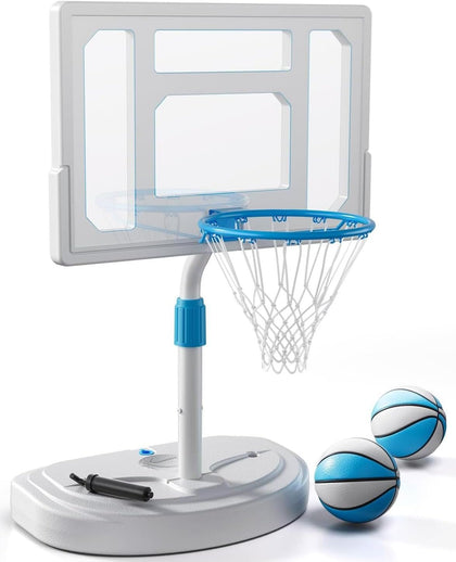 Pool Basketball Hoop, Adjustable Swimming Pool Basketball Goal, Stainless Steel Poolside Hoop with 32" Shatterproof