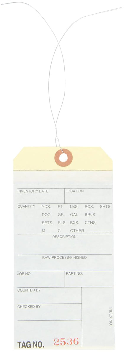 Aviditi Inventory Tags with Printed Carbon Top Sheet #8 6 1/4" x 3 1/8", Wired, Consecutively Numbered Series