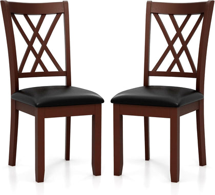 Wooden Dining Chairs Set of 2 with PU Leather Padded Seat, Walnut