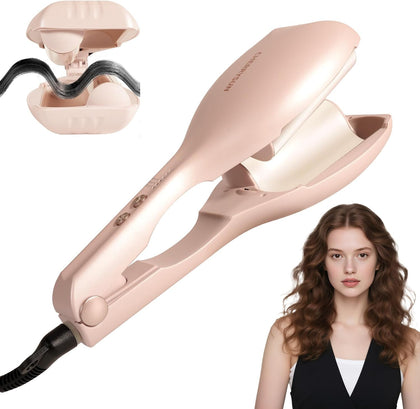 Hair Crimper Waver, 1.45" Dual Barrel S Waver for Beach Waves, Ceramic Curling Iron, Effortless Hair Waving Tool for