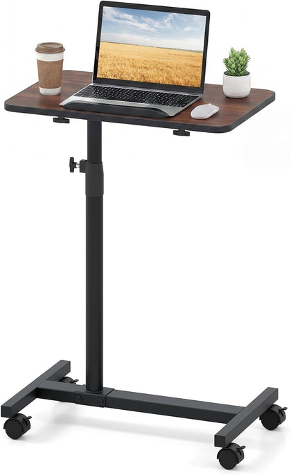 Overbed Table with Wheels, Medical Adjustable Bedside Table, Walnut