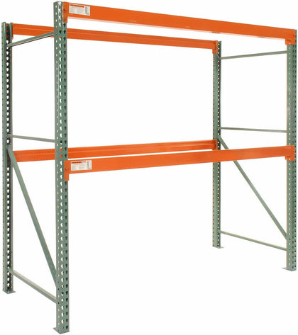 Teardrop Pallet Rack Starter Unit, 96" W X 36" D X 96" H | 5030 lbs Shelf Capacity, Steel Construction, Orange & Green