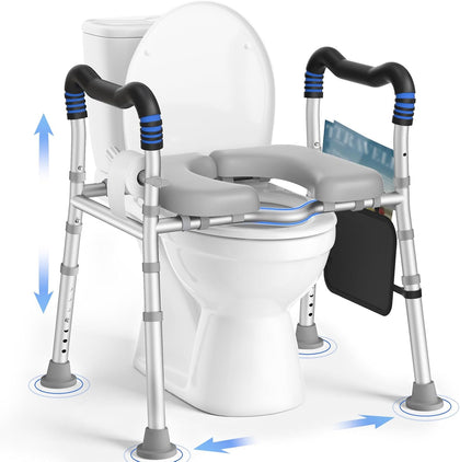 Toilet Seat Risers for Seniors, Raised Toilet Seat with Handles with Adjustable Height & Width, Soft Padded Seat