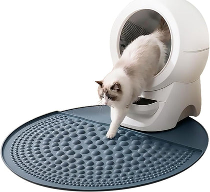 Silicone Cat Litter Trapping Mat,32" Round Waterproof & Non-Slip Litter Catcher, Self-Cleaning Litter Box Mat, Large