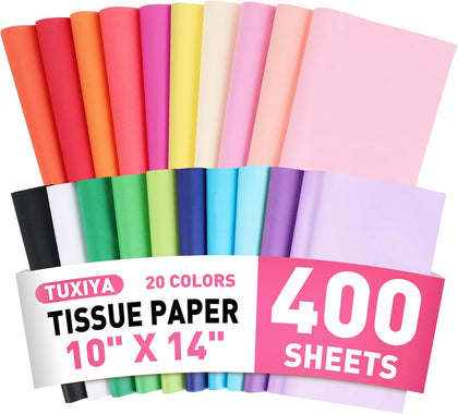 400 Sheets Tissue Paper, 20 Colors 10" X 14" Tissue Papers for Gift Bags Birthday Party Flower Decoration, Colored