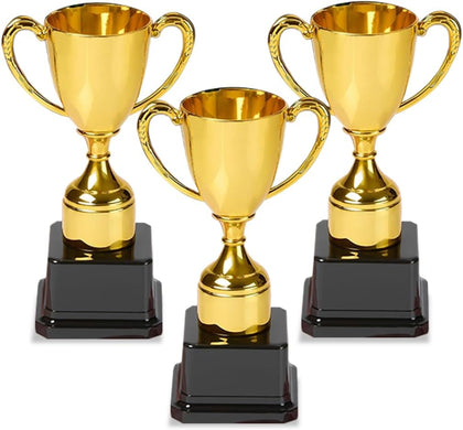 Fun Gold Plastic Trophies - 3 Pack - 7 Inch - Award Trophy Cup Set for Superstar Kids - Champion Celebrations, Sports