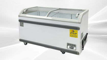 Chest Freezer for Supermarket Glass sliding Door 58" White Showcase Freezer Curve Display Top w/Storage Baskets - 18