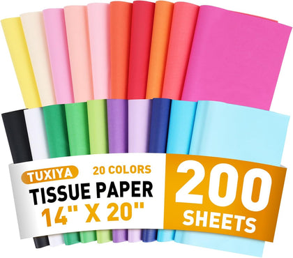200 Sheets Tissue Paper, 20 Colors 14" X 20" Tissue Papers for Gift Bags Birthday Party Flower Decoration, Colored