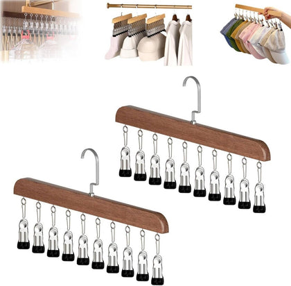Closet Organizer with 10 Clips, 2PCS Space Saving Hanging Closet Organizer, Space-Saving Hat Scarf Clothespins for