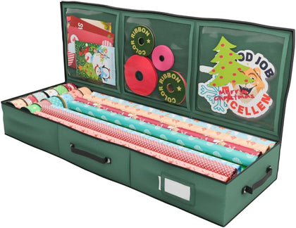 Wrapping Paper Storage Container | Gift Wrap Organizer Under Bed | 41”x14”x6” | Box Holder for 18-24 Rolls Up to 40”