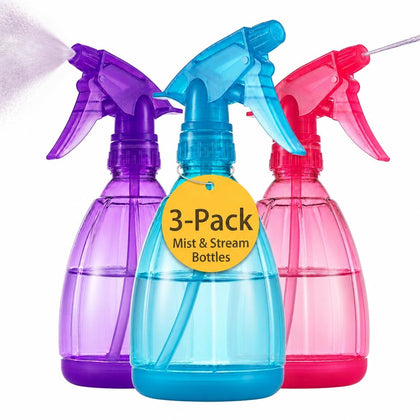 Plastic Spray Bottles - 12oz (3 Pack) Water Spray Bottle for Hair, Gardening, Grilling & Cleaning Solution - Empty