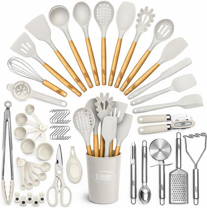 50 PCS Silicone Kitchen Utensils Set Complete Kitchen Set - 800°F Heat Resistant Non-Stick Premium Silicone Cooking