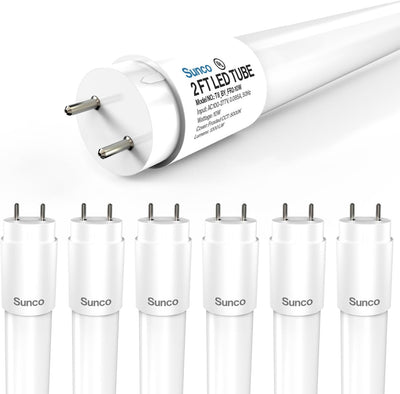 Sunco 6 Pack 2 Foot T8 LED Tube Light Bulbs, 10W, 5000K, Ballast Bypass