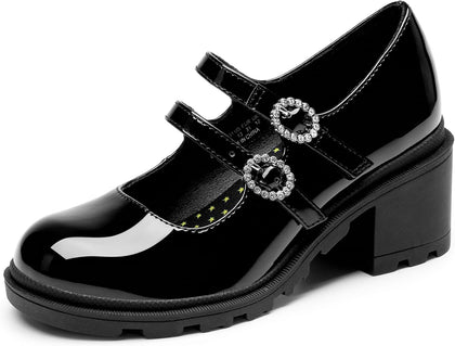Mary Jane Shoes for Girls Platform School Uniform Party Chunky Dress Heel Double Straps Flats for Little Big Kid