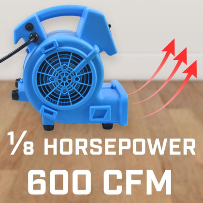 1/8 HP 600 CFM Air Mini Mover Carpet Dryer Floor Fan with High-Power Airflow for Fast Drying WWD00