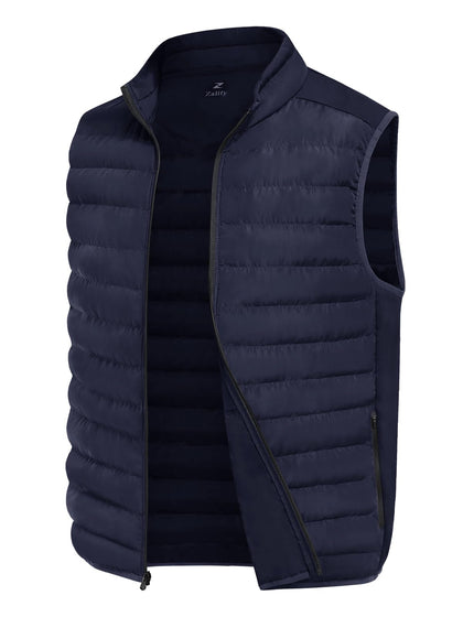 Men's Puffer Vest Lightweight Down Vest Sleeveless Winter Jacket Packable Outdoor Quilted Vest with Pockets Navy L