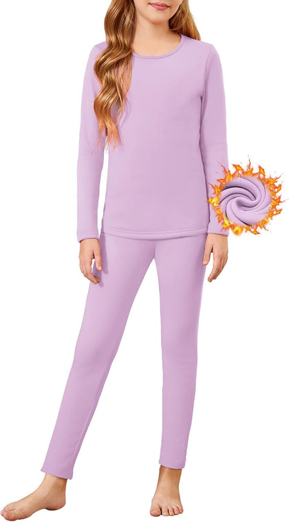 Girls Thermal Underwear Set Long Johns Cold Weather Base Layer | Kids Winter Thermals Top Bottom, Soft Cozy Long