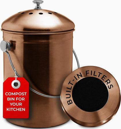 Kitchen Compost Bin for Kicthen Countertops, 1.3 Galllon - Copper